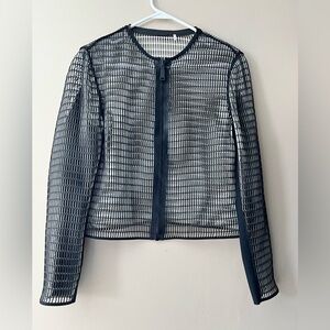 Elie Tahari sz M black and white mesh jacket with zipper front, lambs leather.